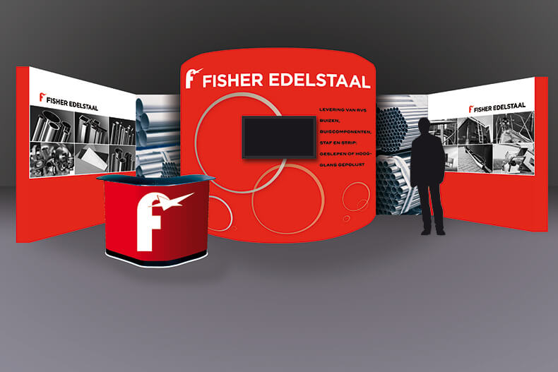 Fisher Edelstaal ontwerp schets van hun modulaire stand.
